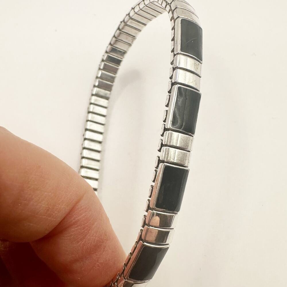 Black Onyx Silver Stretch Bracelet Casual Boho Minimalist Jewelry